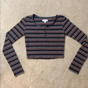 Striped Cropped Long Sleeve Shirt